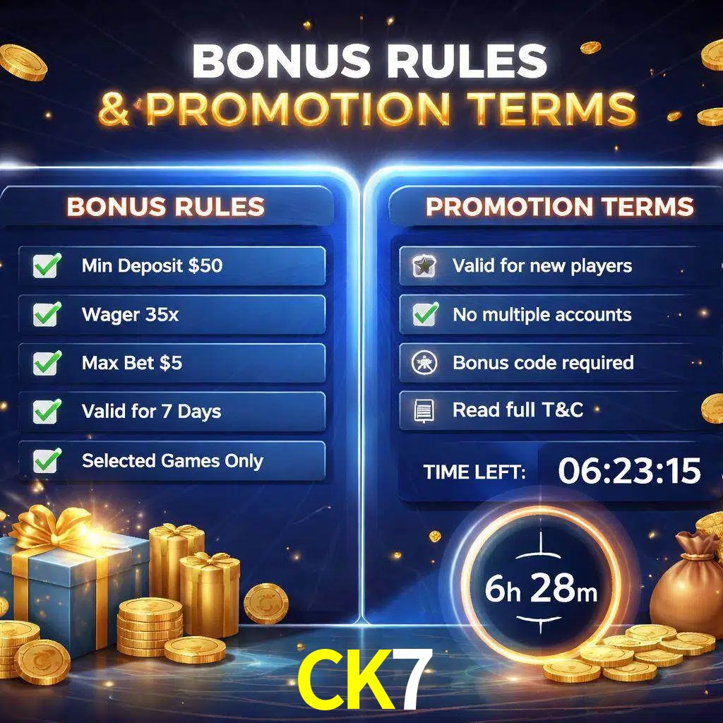 Reglas de promoción CK7 y condiciones de bonos explicadas visualmente