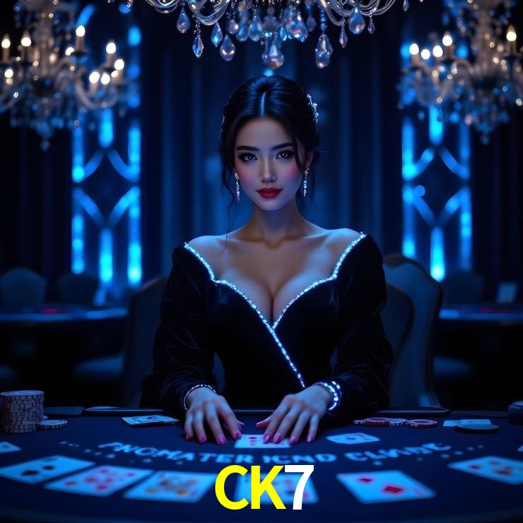 Una escena digital vívida inspirada en casino con CK7 mostrado prominentemente, luces brillantes, fichas, cartas y acentos dorados.