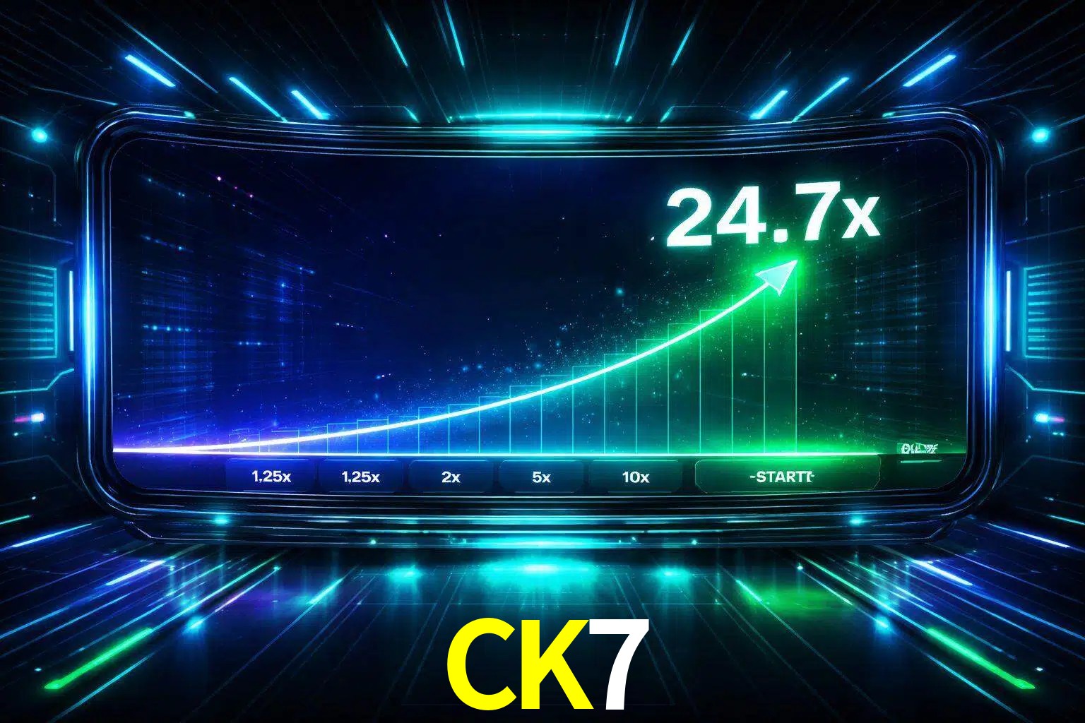 Una pantalla moderna de juego estilo crash con multiplicadores ascendentes, visuales de neón y una interfaz intensa enfocada en la acción.